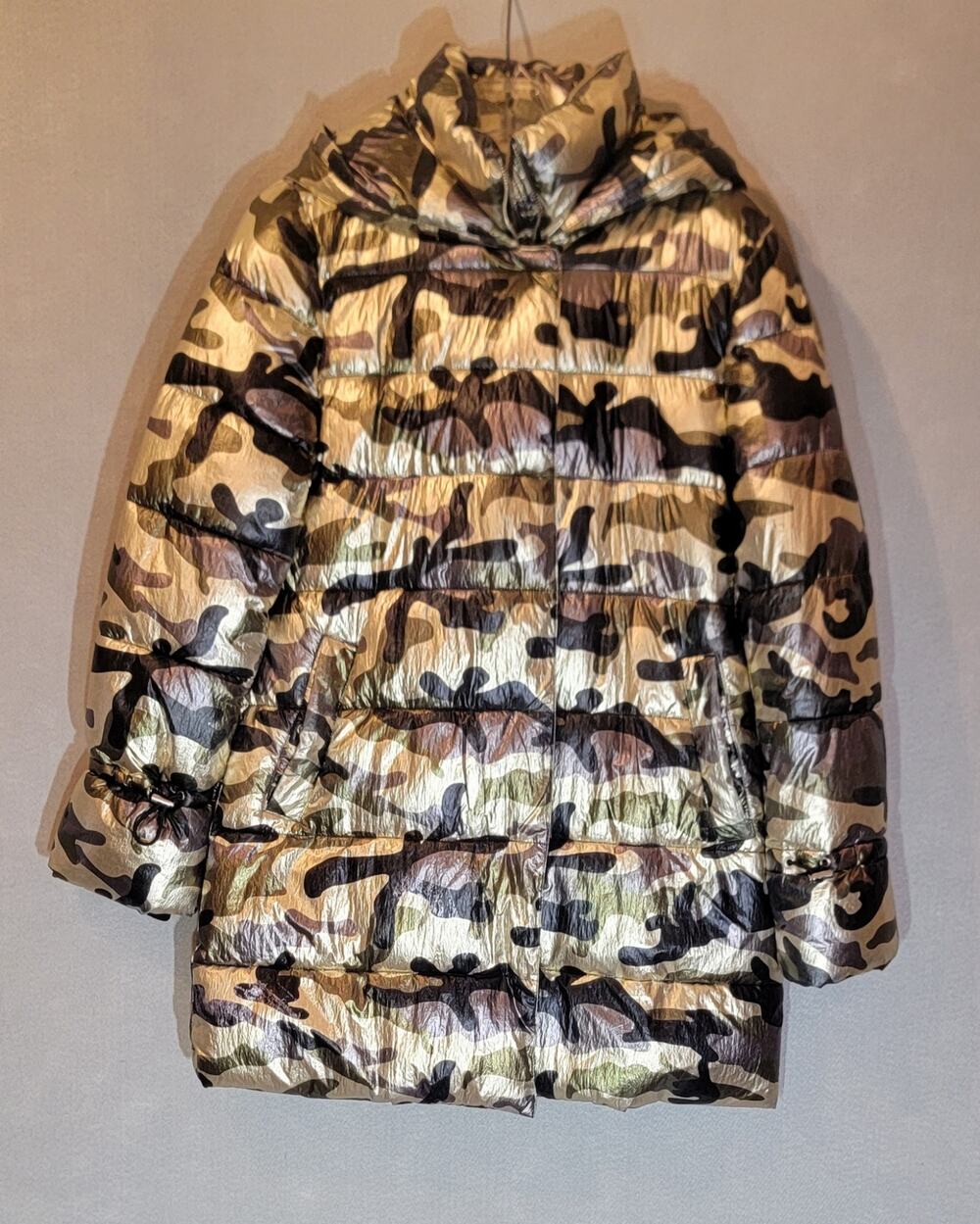 Betsey Johnson Metallic Gold Camo Puffer Jacket Coat XS